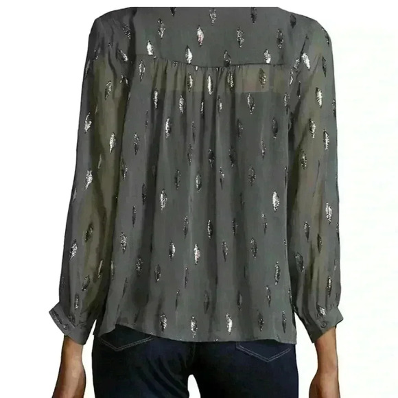Joie - Silk Mauro Metallic Top Grey Silver Women’s Size Small Semi-sheer Blouse - Picture 2 of 14